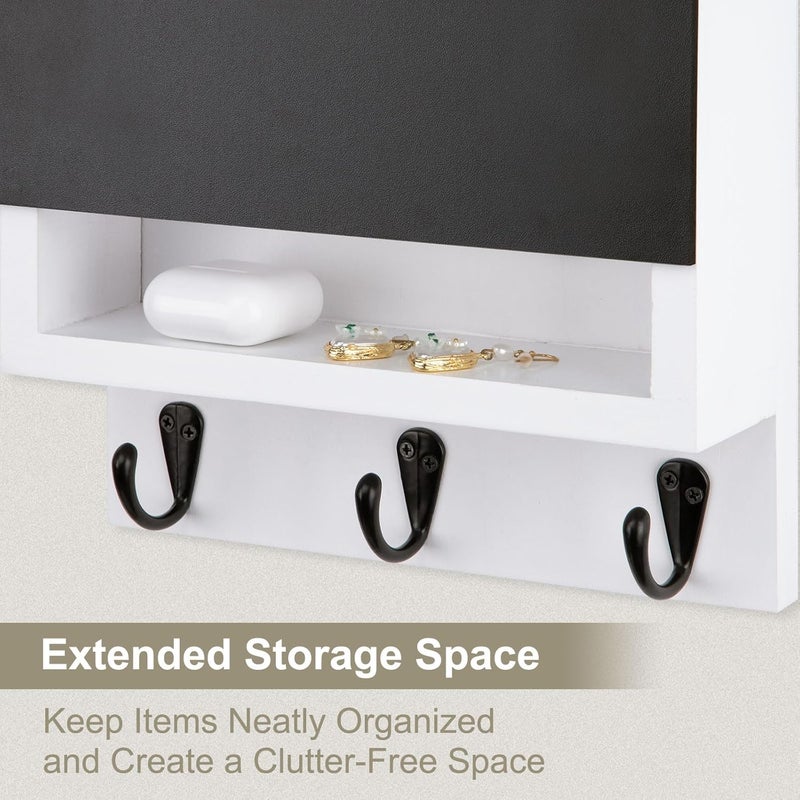 Lucundm Key and Mail Holder for Wall, Key Holder with Chalkboard and Long Storage Box, Key Hanger with 3 Sturdy Hooks for Coat, Dog Leash, Entryway Mail Organizer (White) - Image 4